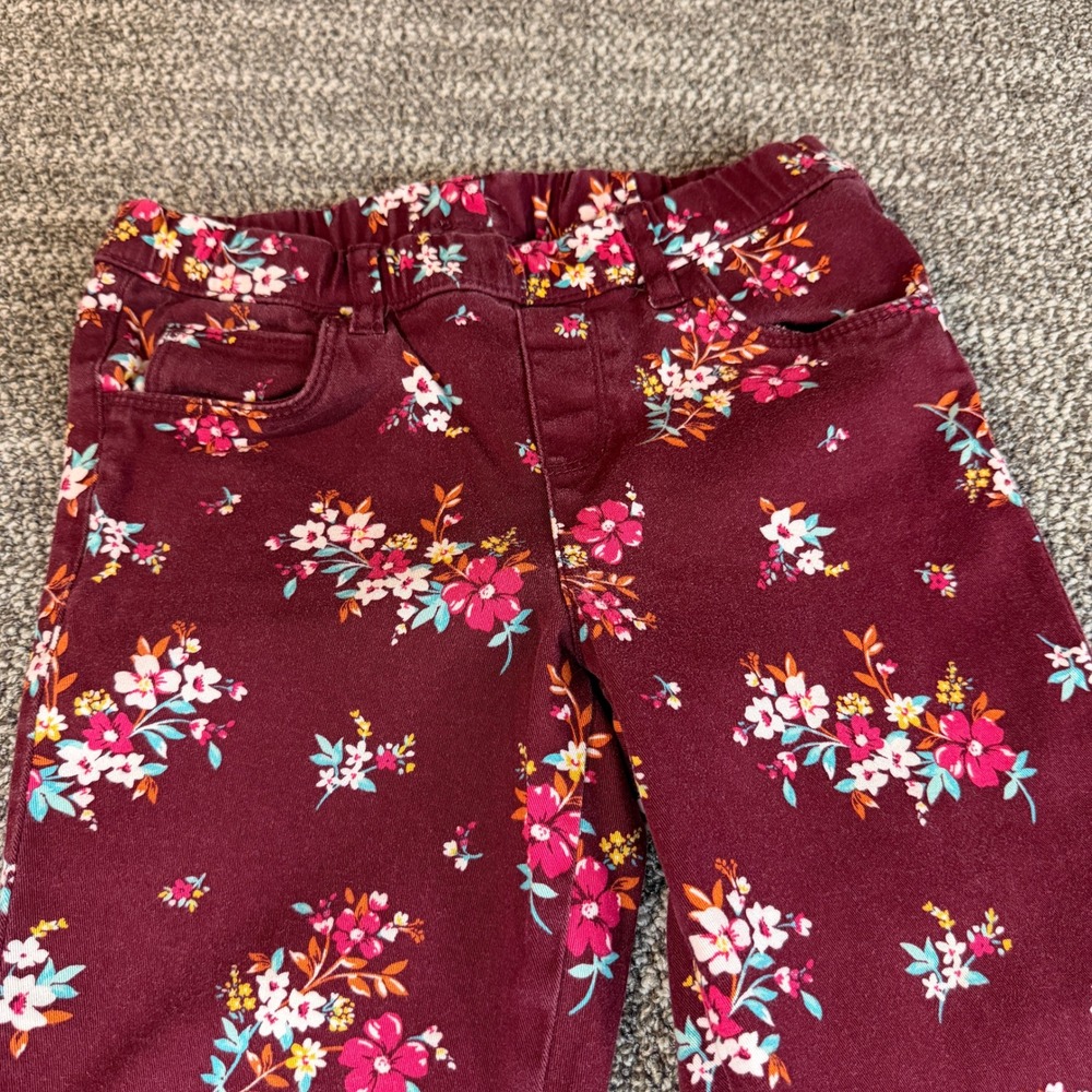 Carters Girls Burgundy Floral Jegging Pants Maroon Size 7 - Picture 2 of 6